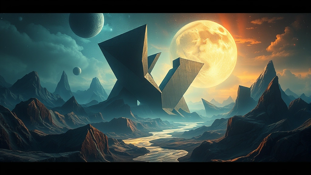 A surreal abstract landscape with fractured geometric shapes, ethereal lighting, dreamlike atmosphere, psychological visual metaphor, no text or UI, artistic rendering