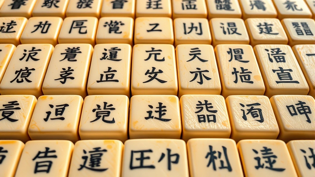 Close-up of premium bone and bamboo Mahjong tiles arranged in neat rows, showing embossed Chinese characters clearly visible, natural lighting highlighting the cream and dark colors, photorealistic detail of tile texture and craftsmanship