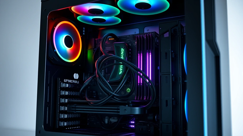 High-performance gaming PC tower with RGB lighting showing network cable connection, motherboard visible through glass panel, professional cable management, competitive gaming aesthetic, photorealistic