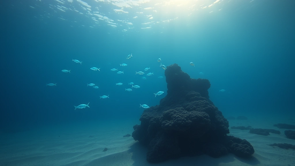 Serene underwater scene with bioluminescent creatures swimming near coral formations and sandy ocean floor, peaceful atmosphere, photorealistic ocean environment
