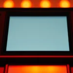 Close-up of Nintendo DS console with dual screens glowing, stylus resting on lower screen, warm lighting, retro gaming aesthetic