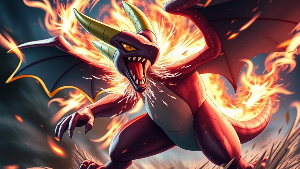 Close-up of a powerful Pokémon mid-battle with dynamic energy effects and intense battle atmosphere, dynamic lighting, dramatic angle, photorealistic creature design in combat stance