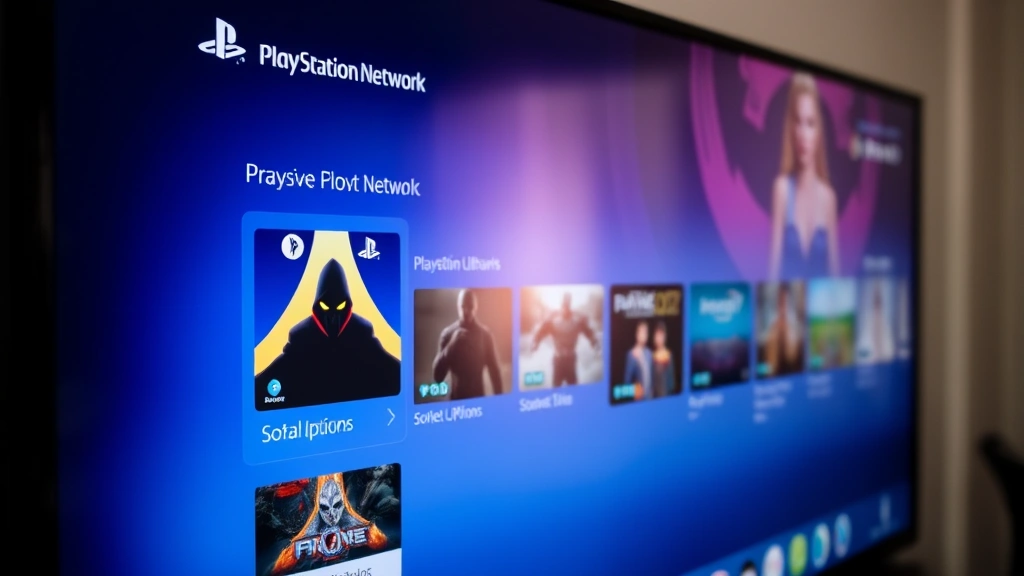 Close-up of a PlayStation Network account screen on a TV showing digital game library and subscription options with cloud gaming interface elements