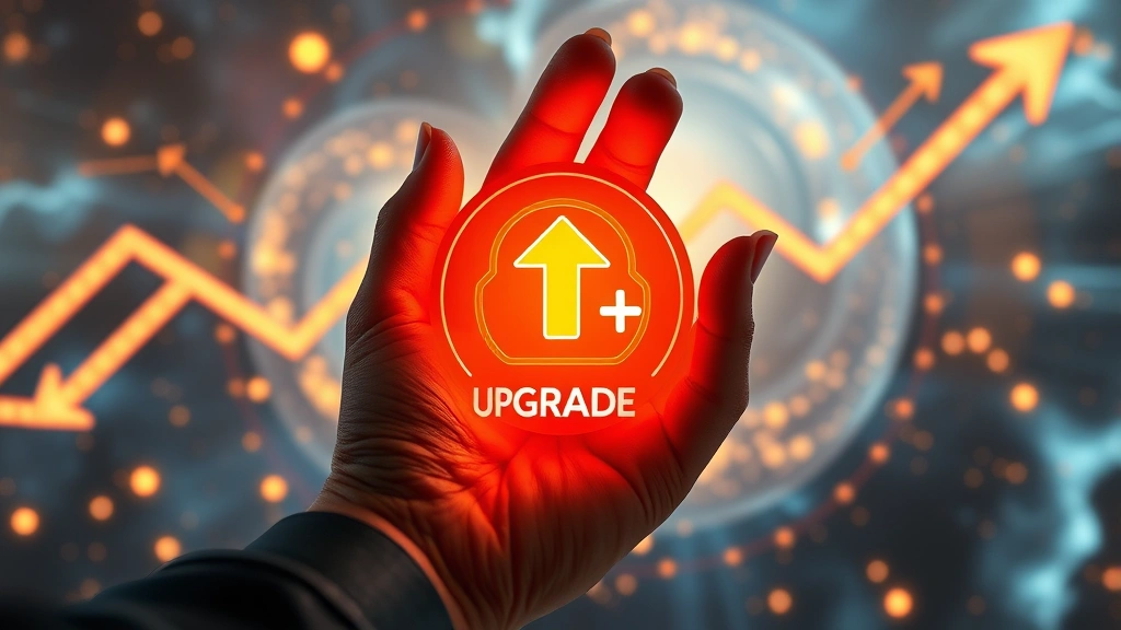 A player's hand hovering over an illuminated upgrade button with swirling multiplier effects and exponential growth visualization in the background, cosmic gaming aesthetic, no game text