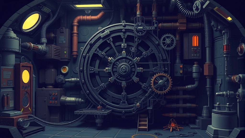 Intricate puzzle mechanism with mechanical gears and levers in a detailed pixelated underground laboratory environment, atmospheric lighting effects, no UI elements