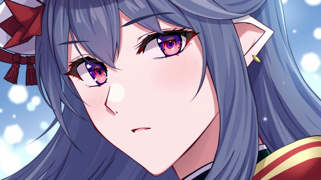 Close-up of Japanese visual novel character art style featuring detailed facial expressions and elegant costume design, soft lighting highlighting artistic technique, no UI elements or text overlays visible