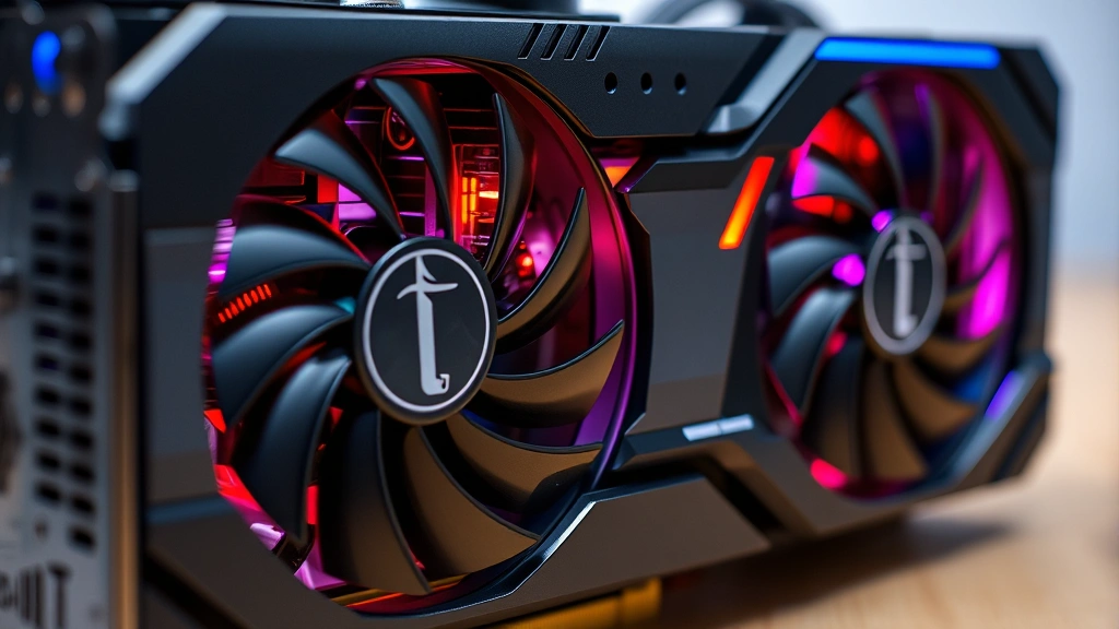 Close-up of gaming graphics card with visible cooling fans and LED lighting, showing the internal complexity of modern gaming hardware, photorealistic detail of advanced technology