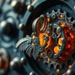 Close-up of intricate puzzle mechanism with glowing keys and ornate locks, warm lighting, cinematic depth of field, photorealistic metal and crystal textures