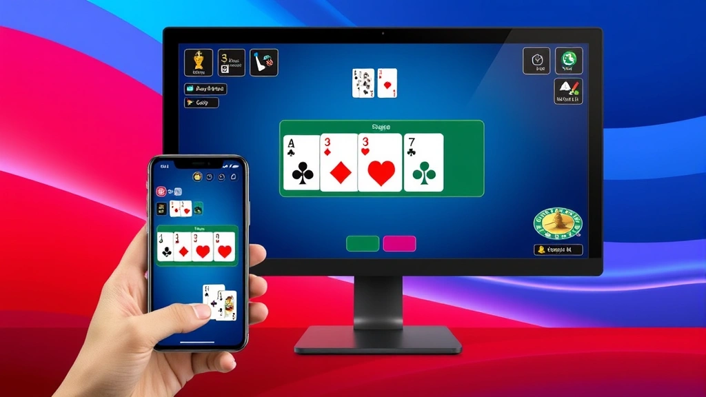 Dynamic split-screen showing mobile phone and desktop monitor both displaying Spades card game interface with vibrant card designs and user-friendly layout