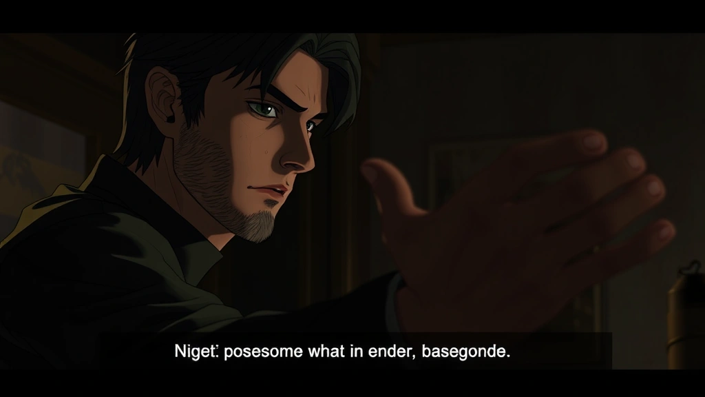 Dramatic moment of a character making a difficult decision, close-up emotional expression, dimly lit interior setting with shadows, character reaching toward something, photorealistic rendering, no dialogue boxes or menus visible