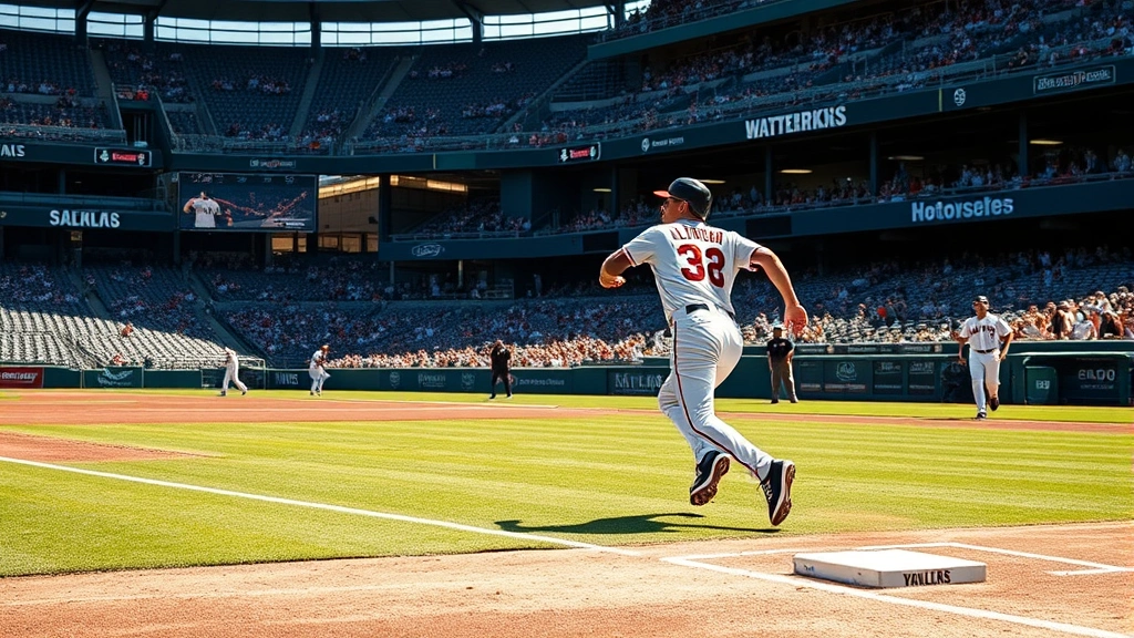 Baseball player rounding bases during competitive game, crowd reactions visible in stadium stands, dynamic action shot with natural stadium lighting, photorealistic sports moment