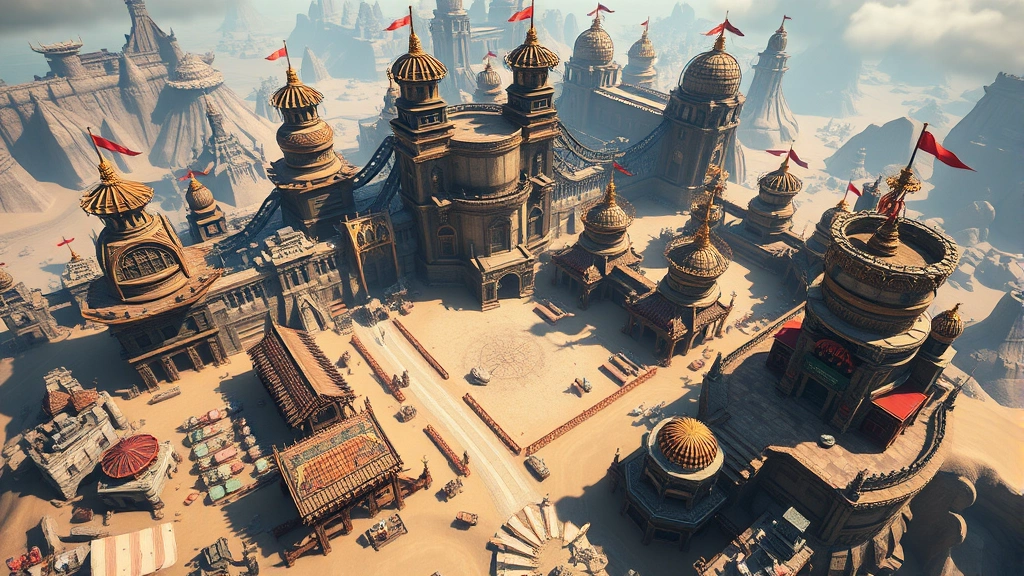 Aerial view of an elaborate player-created sandbox world with intricate structures, custom buildings, and creative designs showcasing artistic gaming expression