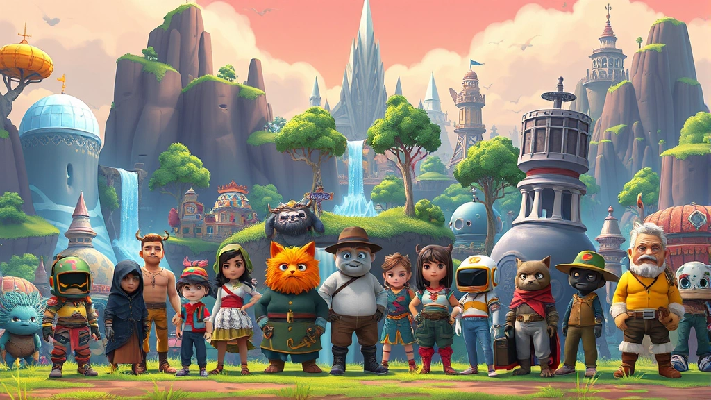 A collection of diverse game characters and environments from different art styles standing together in a vibrant digital landscape, representing various indie game genres and visual aesthetics