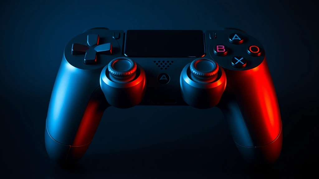 Advanced gaming controller with haptic feedback technology displayed against dark background, showing responsive input mechanics, high-tech gaming equipment, professional photography lighting, photorealistic