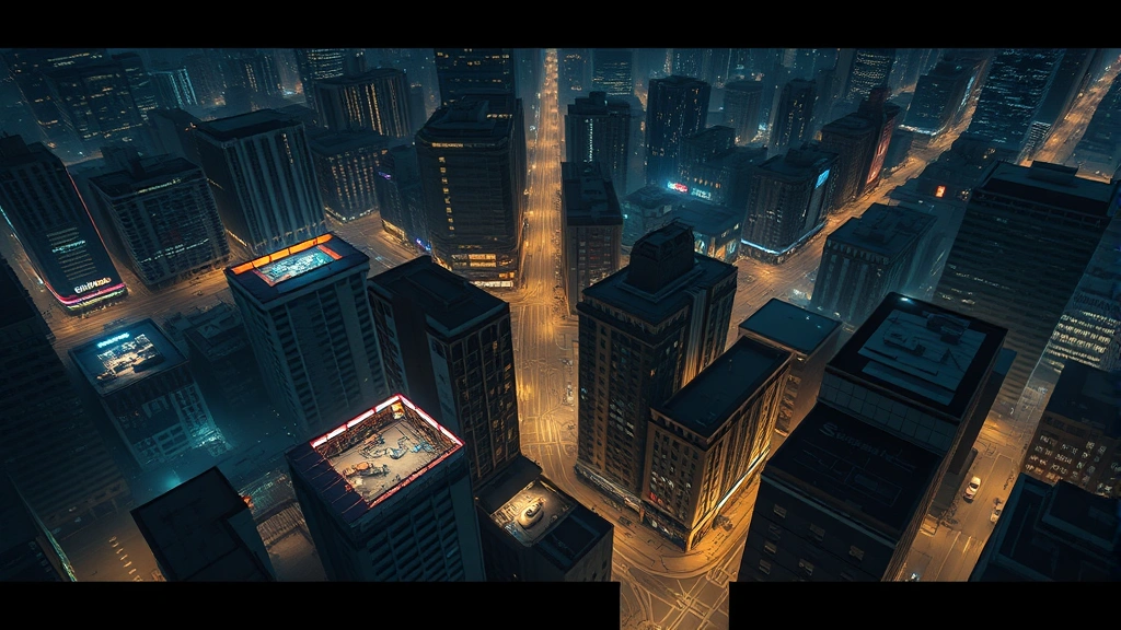 A sprawling city district at night with various criminal operations visible—nightclub, warehouse, street corner activity—overhead perspective showing territory control zones, photorealistic urban atmosphere, no text overlays