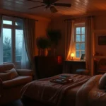 Photorealistic screenshot of a cozy bedroom setting with warm lighting, comfortable furniture, and intimate atmosphere, no UI elements or text visible, cinematic quality