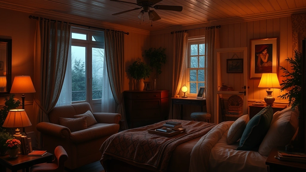 Photorealistic screenshot of a cozy bedroom setting with warm lighting, comfortable furniture, and intimate atmosphere, no UI elements or text visible, cinematic quality