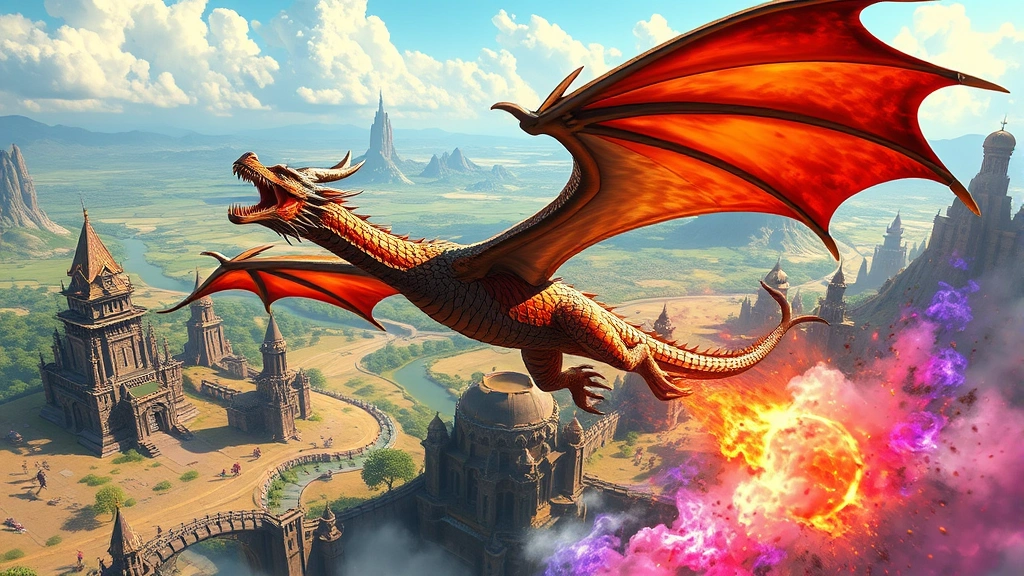 Dragon-riding aerial combat scene over fantasy landscape with magical effects and dynamic action, vibrant colors, photorealistic fantasy environment