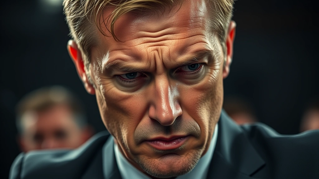 Professional businessman in intense concentration during high-stakes competition, sweat on forehead, calculating expression, dramatic lighting emphasizing tension and focus, photorealistic intensity