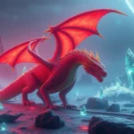Vibrant 3D rendered dragon in futuristic alien landscape with glowing crystals and otherworldly terrain, photorealistic lighting and atmospheric effects, no UI elements