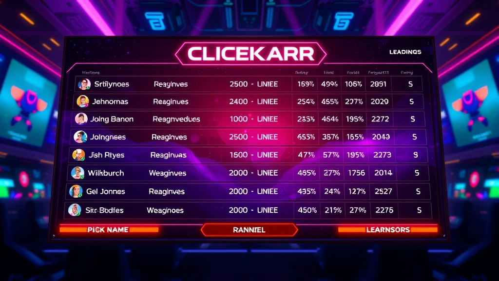 Vibrant leaderboard display showing global spacebar clicker rankings with player names and high scores, competitive gaming atmosphere in background