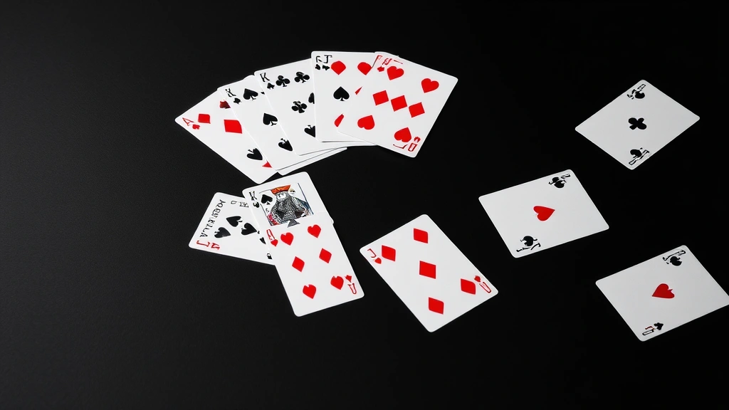 Collection of playing cards spread artistically on dark surface, professional card manipulation setup, cards in various positions showing technique and precision, studio photography
