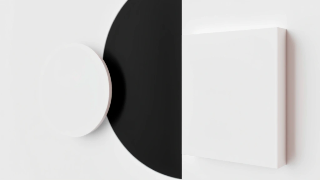 Close-up of three geometric shapes—circle, triangle, square—rendered in clean white and black with red accents, minimalist composition, professional design showcase, studio lighting, sharp focus on geometric precision
