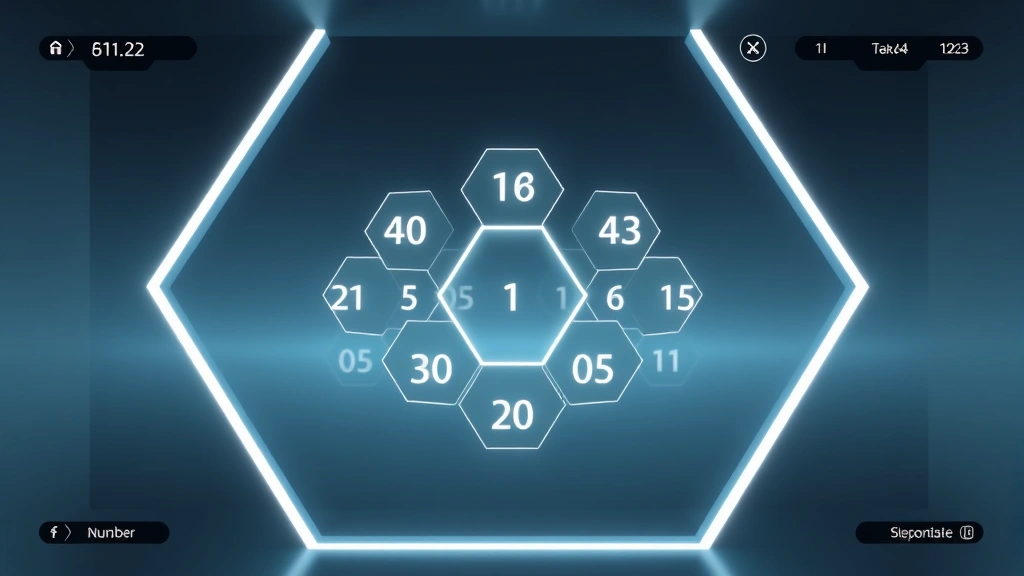 Minimalist game interface showing elegant hexagonal number grid layout, satisfying visual feedback with glowing numbers, abstract digital environment, clean modern aesthetic, no game text or UI labels visible