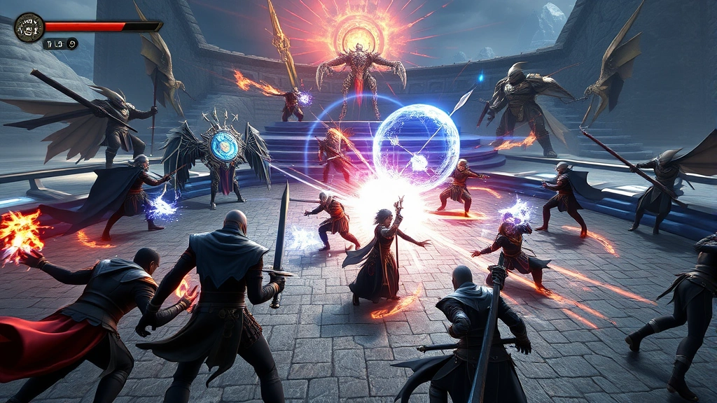 Strategic RPG battle scene with multiple fantasy characters positioned in combat formation, dynamic magical effects and lighting, cinematic game perspective, no game menus or HUD visible, detailed character designs