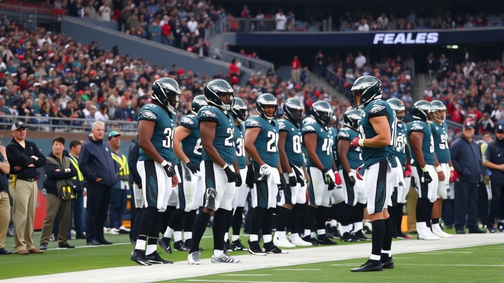Eagles players on sideline in intense moment during fourth quarter NFL game with coaches and staff in background professional stadium setting