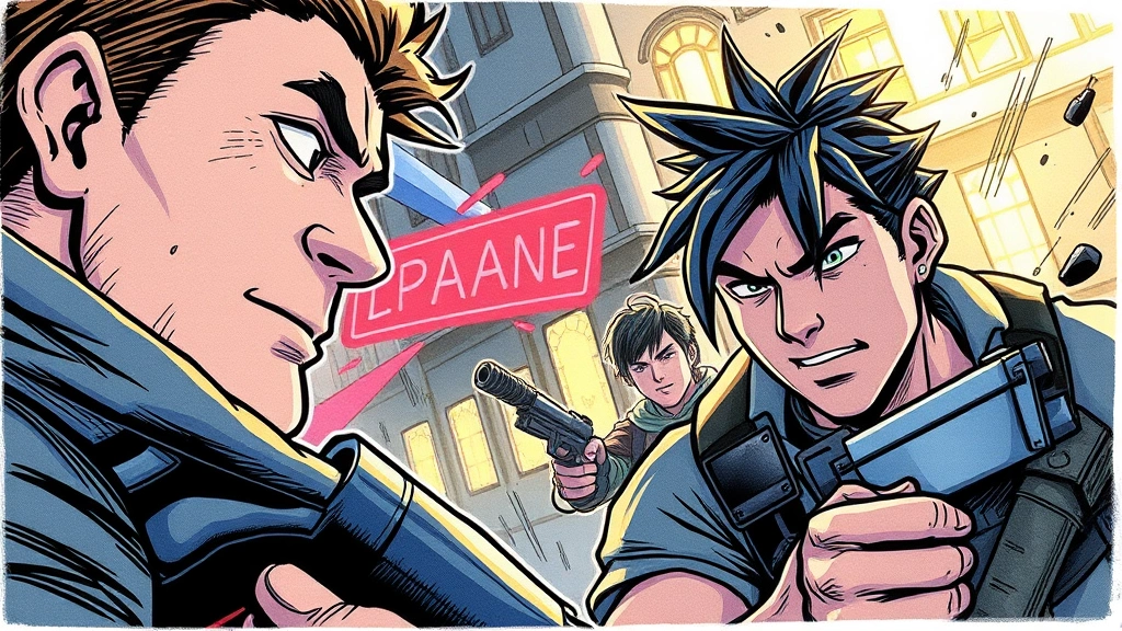 Hand-drawn artistic video game scene with comic book aesthetic, featuring detailed character expressions and dramatic panel-like lighting effects