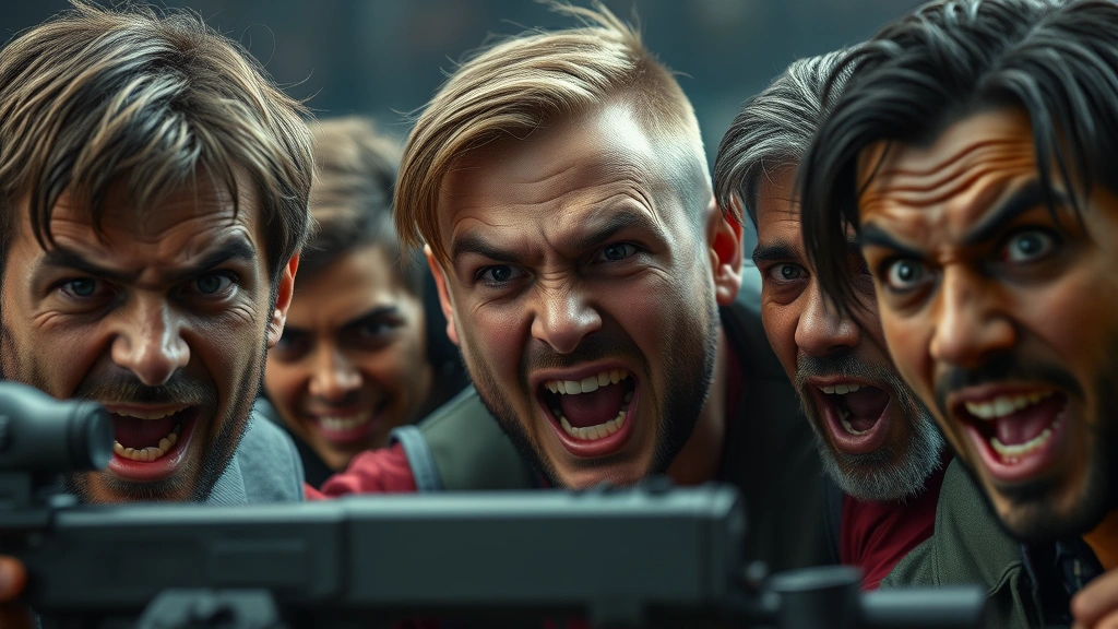 Close-up of diverse game players showing various emotional expressions—fear, determination, desperation—during a high-stakes moment, photorealistic, dramatic tension, no HUD elements or menus