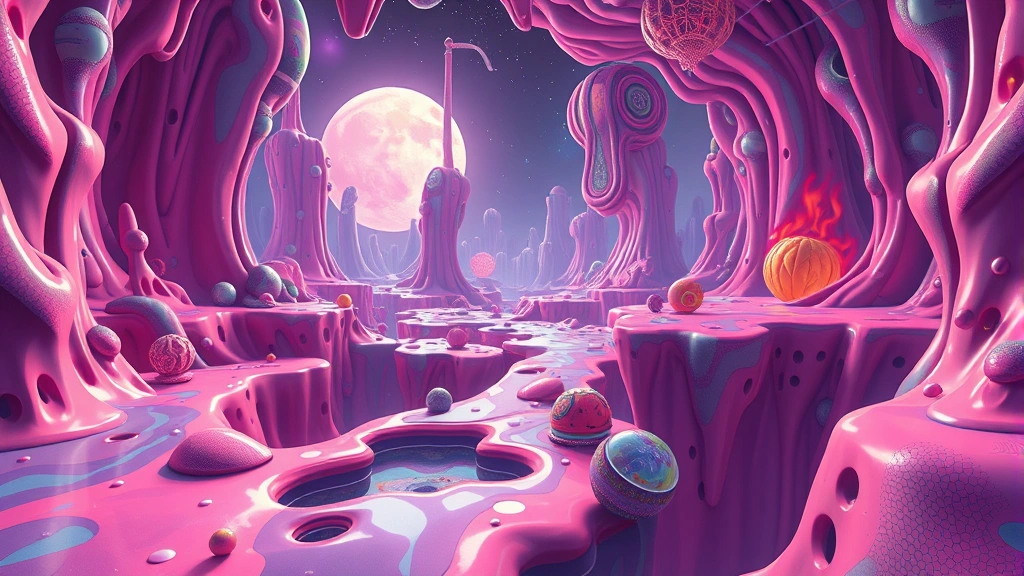 Surreal abstract game world with melting environments and impossible physics, dreamlike atmosphere with distorted familiar objects, psychedelic color palette and visual chaos, no game interface or text overlay
