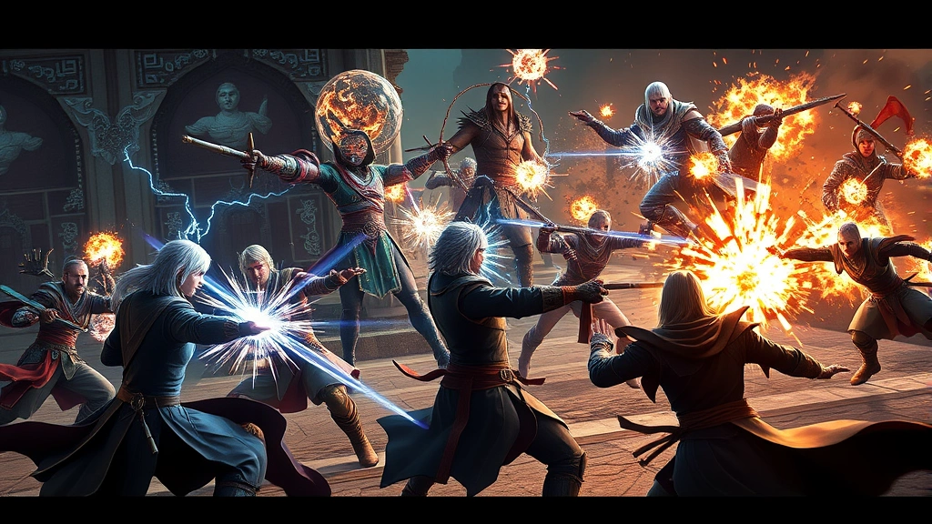 Dynamic action scene showing multiple diverse characters engaged in cooperative gameplay moment with magical effects and environmental destruction, photorealistic with cinematic lighting and dramatic composition, no game menus or text overlays visible