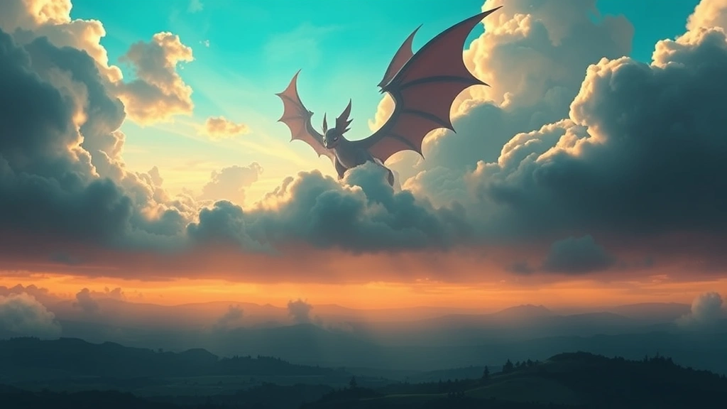 A dramatic scene of a legendary Pokémon emerging from clouds above a vast open world landscape, cinematic lighting, photorealistic style with no game UI elements visible