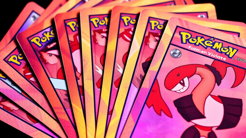 Close-up of rare holographic Pokémon-ex cards from Scarlet & Violet expansion fanned out showing intricate artwork and details, natural studio lighting, photorealistic quality