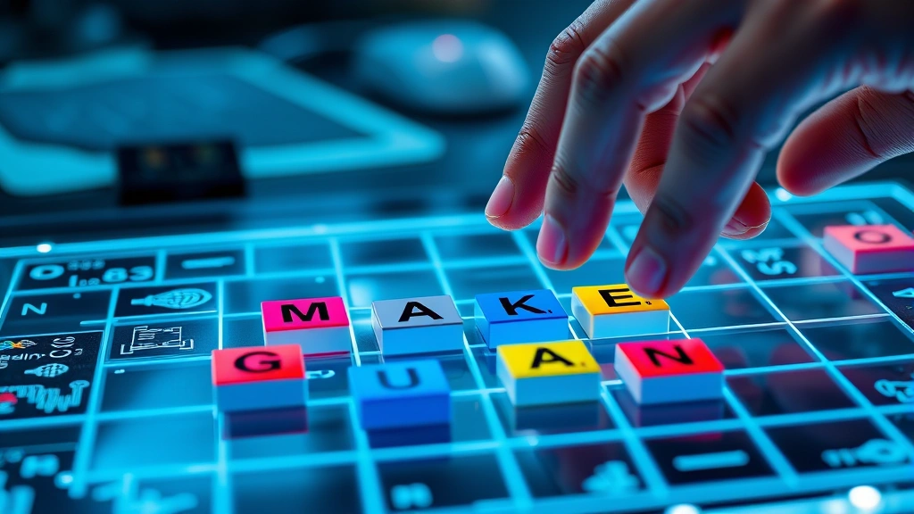 Close-up of hands sliding colorful letter tiles on a glass gaming puzzle board with glowing edges, professional gaming setup background, photorealistic lighting