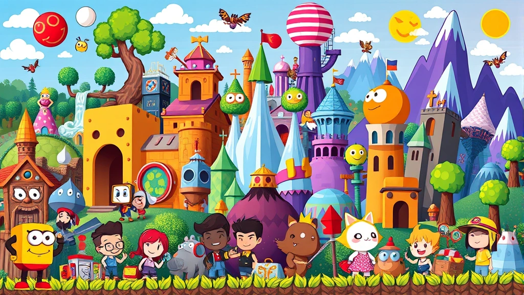Colorful indie game characters and worlds collage, diverse art styles from pixel art to hand-drawn, vibrant colors, representing variety of indie gaming experiences