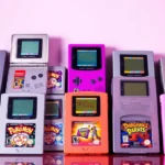 A collection of classic Game Boy Advance game cartridges displayed in vibrant lighting, showing iconic games with colorful labels against a neutral background, photorealistic gaming hardware showcase